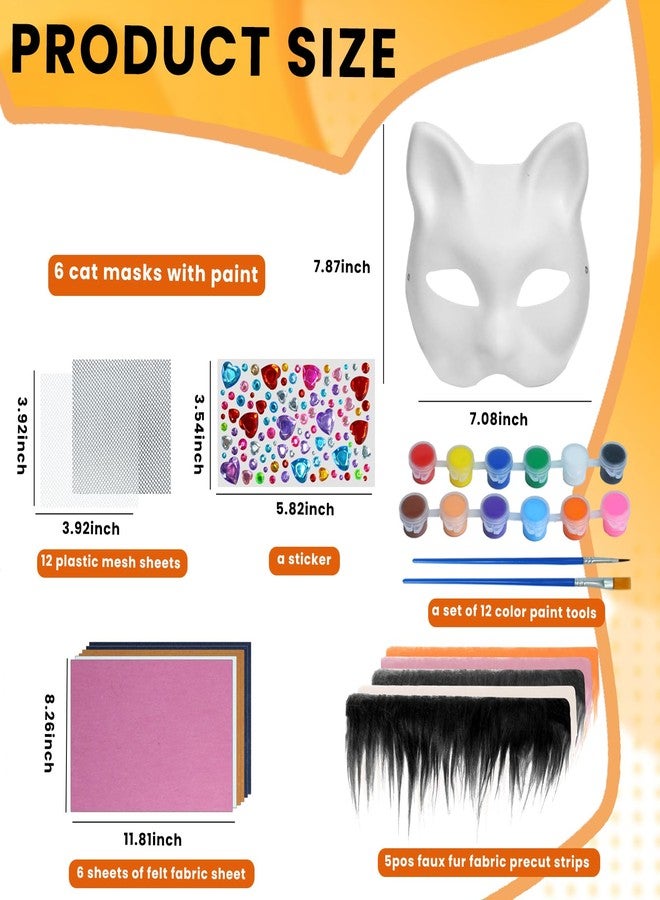 Gabrella 33 Pcs DIY Cat Mask Kit, Blank Therian Mask Making Kit with Fur and Eye Mesh, Paint Masquerade Costume Prop, DIY Paper Masks Painting Set for Carnival, Halloween, Carnival Cosplay Dance Party - Image 2